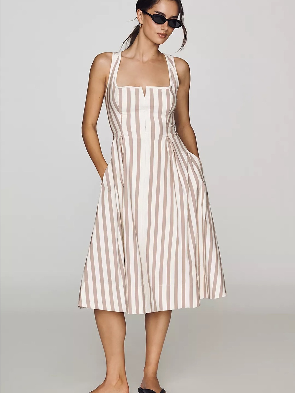 Anthropologie Striped Midi Dress in Beige and White